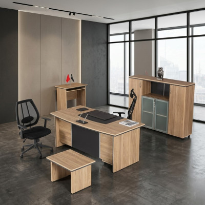 Luxury office furniture desk shelves side table filing cabinet 4-piece set