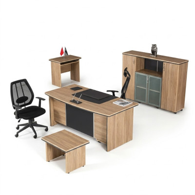 Luxury office furniture desk shelves side table filing cabinet 4-piece set