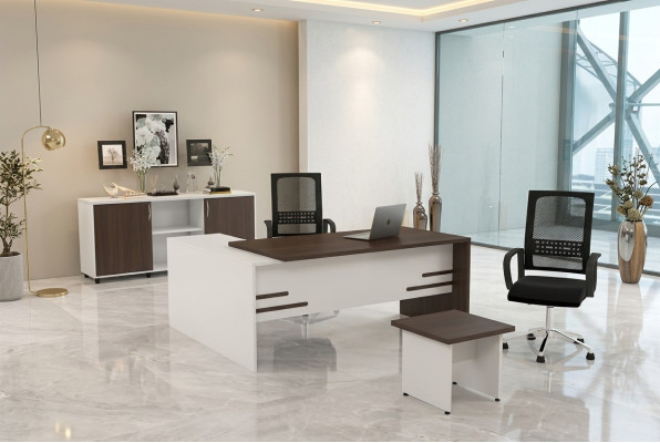 White Office Set Luxury Study Room Furniture Complete Set 3-piece