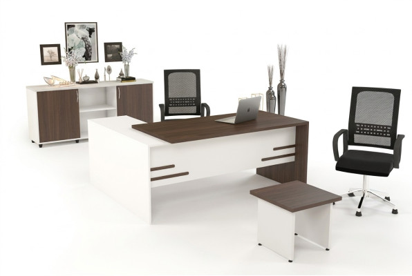 White Office Set Luxury Study Room Furniture Complete Set 3-piece