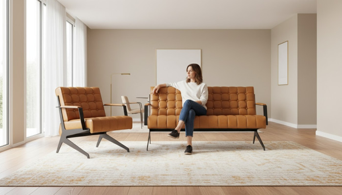Light-brown office sitting suite two-seater armchair office suite