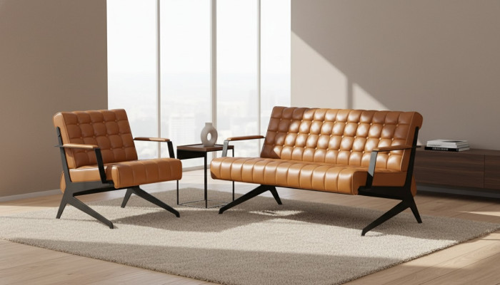Light-brown office sitting suite two-seater armchair office suite