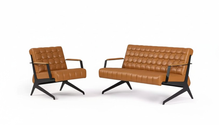 Light-brown office sitting suite two-seater armchair office suite