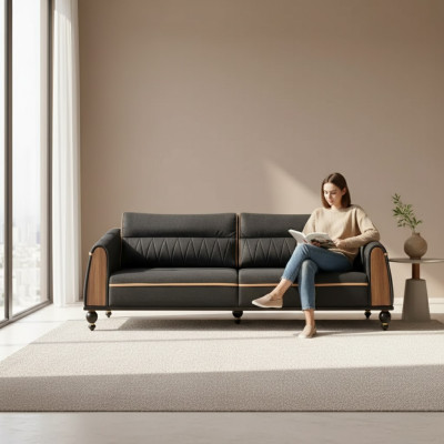 Black designer sofa office furniture style modern couch three-seater
