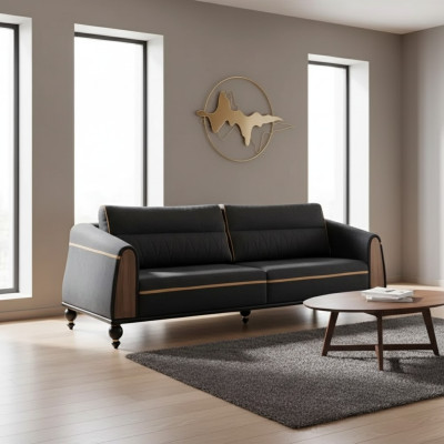 Black designer sofa office furniture style modern couch three-seater