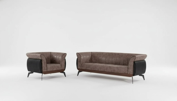 Brown sofa suite three-seater armchair office furniture couch set 2 pcs
