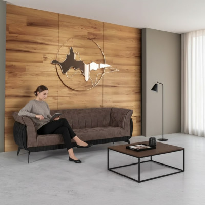 Brown three-seater study sofa luxury designer furniture office couch