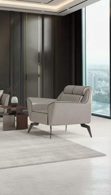 Luxury armchair, study room, gray seating, furnishings, new upholstered armchair