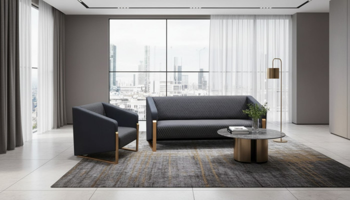 Black complete sofa set office furniture textile three-seater armchair
