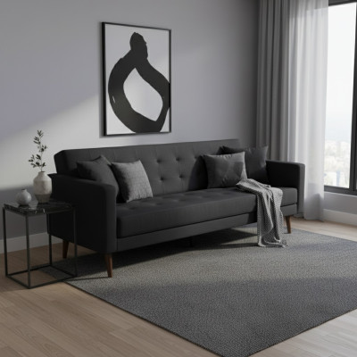 Black Sofa 3 Seater Office Textile Furniture Couch Upholstery Fabric