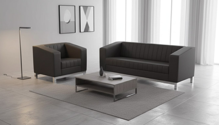 Gray luxury sofa set three-seater armchair upholstered furniture couch set 2-piece