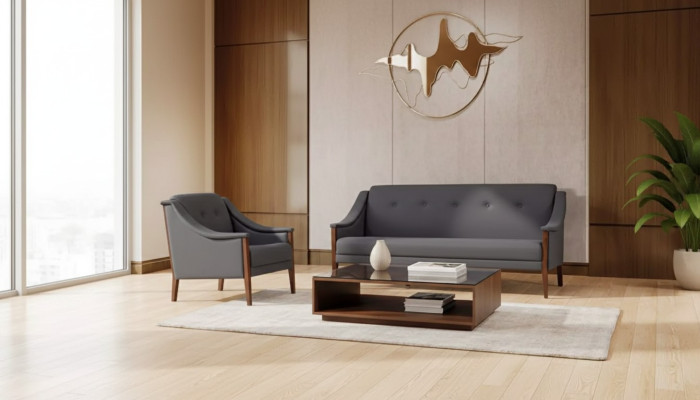 Gray Upholstered Sofa Set Three-Seater Armchair Complete Modern 2-piece New