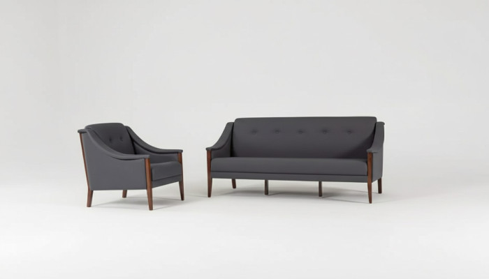 Gray Upholstered Sofa Set Three-Seater Armchair Complete Modern 2-piece New