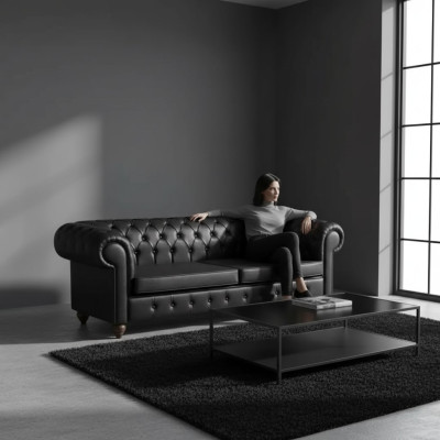 Black Chesterfield three-seater office furniture couch luxury seat