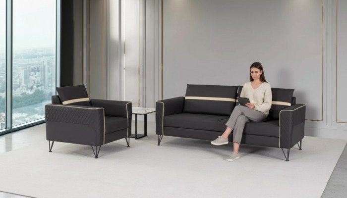 Couch suite upholstered furniture three-seater armchair designer textile furniture 2-piece set