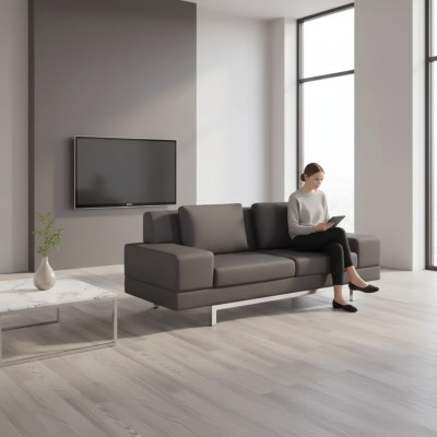 Gray sofa modern three-seater study upholstered couch textile furniture