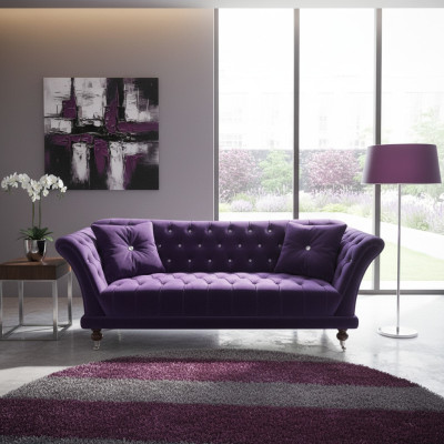 Chesterfield 3 Seater Elegant Sofas Textile Couch Luxury Blue Sofa