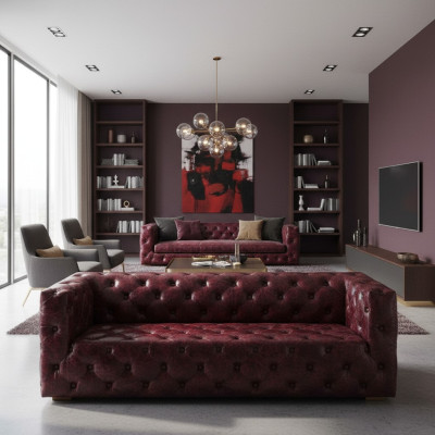 Chesterfield Sofa 3-Seater Leather Sofa Couch Upholstered Sofa Bordeaux Leather Sofas