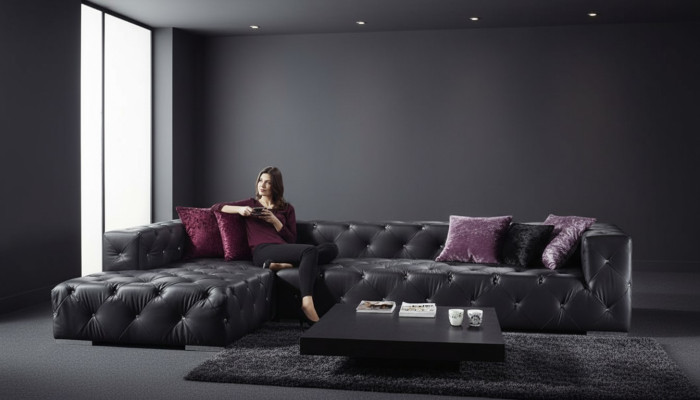 Sectional sofa L-shape Chesterfield luxury sofa black couch leather sofa