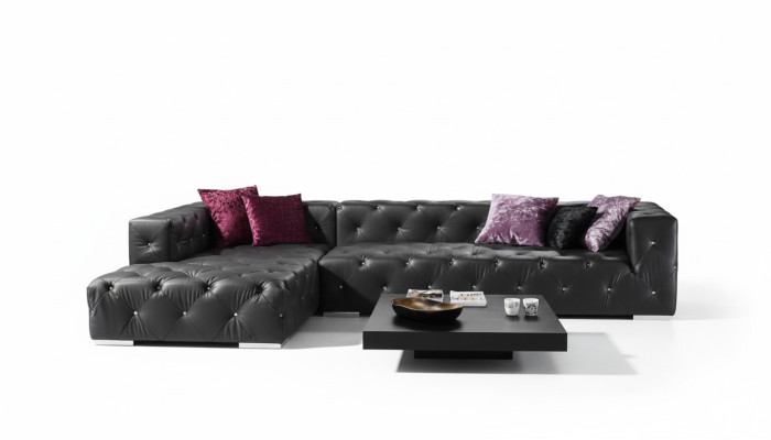 Sectional sofa L-shape Chesterfield luxury sofa black couch leather sofa