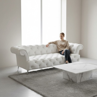 Chesterfield Sofa 3 Seater Luxury Couch Faux Leather Sofas White Leather Sofa