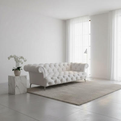 Chesterfield Sofa 3 Seater Luxury Couch Faux Leather Sofas White Leather Sofa
