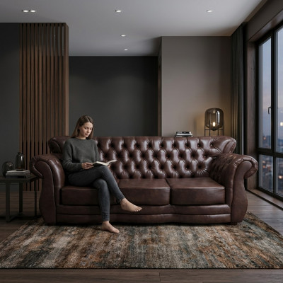 Chesterfield Sofa 3-Seater Leather Sofa Luxury Sofas Couch Brown Couches