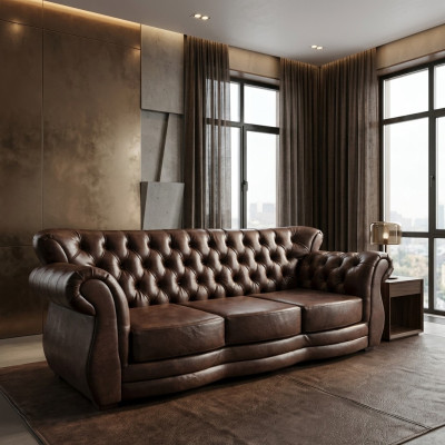 Chesterfield Sofa 3-Seater Leather Sofa Luxury Sofas Couch Brown Couches