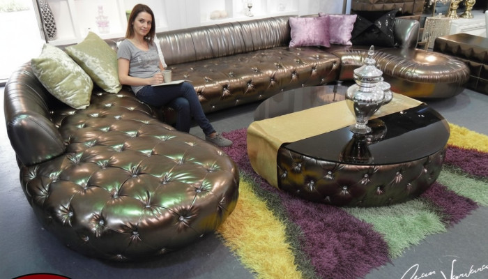 Chesterfield U-Shape Sofa Luxury Couch Living Area Gold Corner Unit