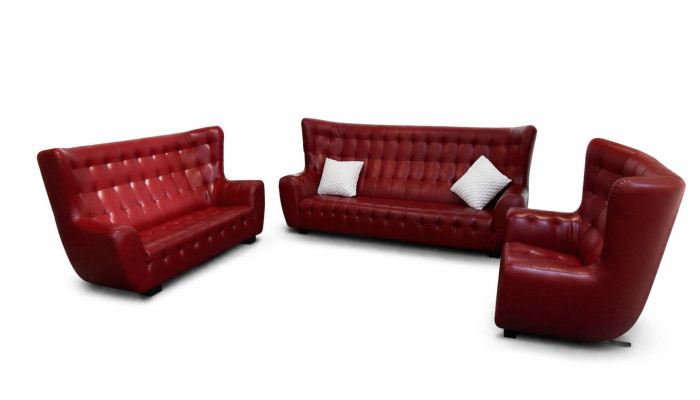 Chesterfield Sofa Set Armchair 3-Piece Leather Sofa Red Modern