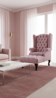Chesterfield Wingback Chair Ottoman Velvet Pink Seat Lounge Relax Lounge Club