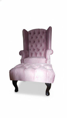 Chesterfield Wingback Chair Ottoman Velvet Pink Seat Lounge Relax Lounge Club