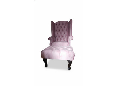 Chesterfield Wingback Chair Ottoman Velvet Pink Seat Lounge Relax Lounge Club