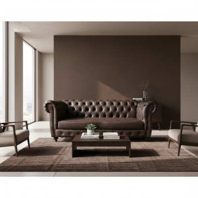 3-seater Chesterfield couch genuine leather sofas brown couches furniture