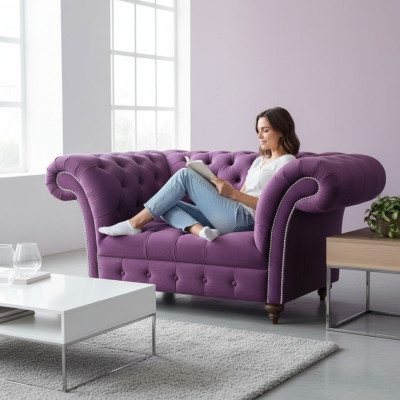 Chesterfield Armchair Couch 1-Seater Textile Armchair Fabric Seat Lounge Furniture