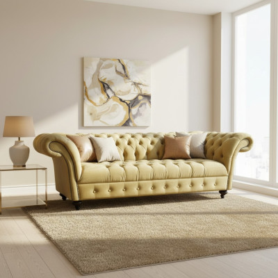 Luxury Sofa Three-Seater Design Chesterfield Fabric Couches Modern