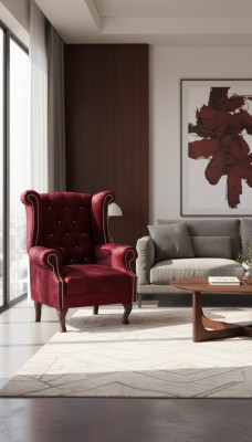 Chesterfield Wingback Chair Velvet Red Sofa 1 Seater Modern