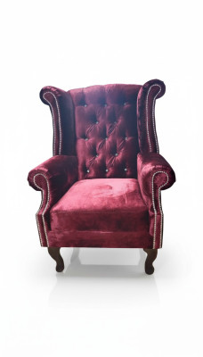 Chesterfield Wingback Chair Velvet Red Sofa 1 Seater Modern