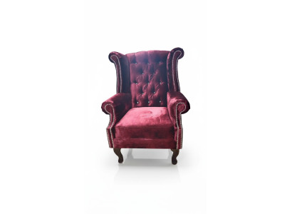 Chesterfield Wingback Chair Velvet Red Sofa 1 Seater Modern