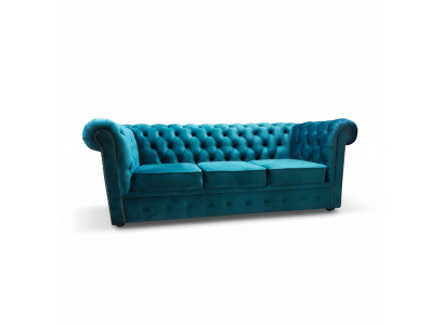 Chesterfield Sofa 3 Seater Fabric Couches Cloth Blue Modern Sofas