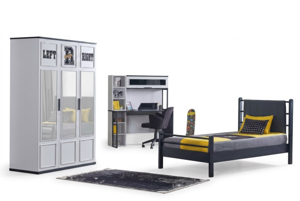 Children's room bedroom furniture complete room youth room black white 3-piece.