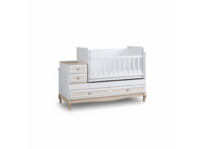 Baby crib children's bed with drawer white in modern children's room