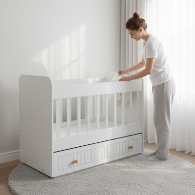 Baby bed children's bed bed set with drawer white in style for the children's room