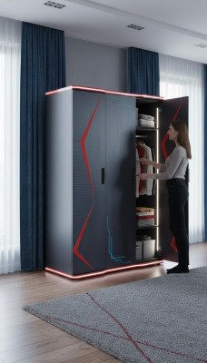 Black wardrobe closet furniture cabinets children's room wood 131x60x200
