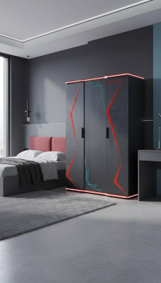 Black wardrobe closet furniture cabinets children's room wood 131x60x200
