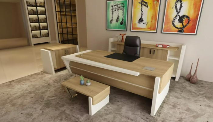 Desk, coffee table, filing cabinet, dresser, modern brown wood