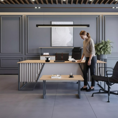Bright Gray Office Furniture Office Furniture Set Desk Cabinet 3-piece