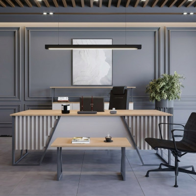 Bright Gray Office Furniture Office Furniture Set Desk Cabinet 3-piece