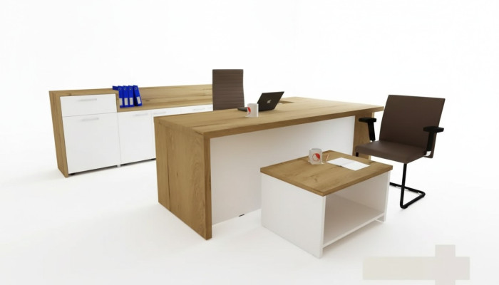 Office modern set corner desk brown coffee table filing cabinet 3-piece set.