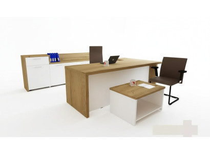 Office modern set corner desk brown coffee table filing cabinet 3-piece set.